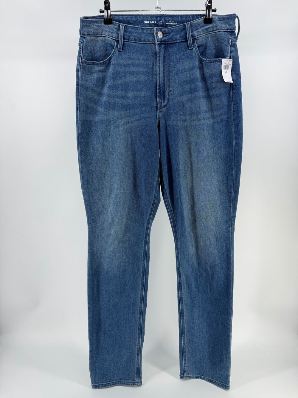 NWT Old Navy High-Rise Wow Straight Leg Jeans, Medium Wash, Women's 12 Tall
